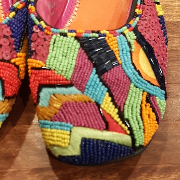 Chico's Red and Pink Mules Vibrant Summer Slip-Ons - Picture 6 of 8